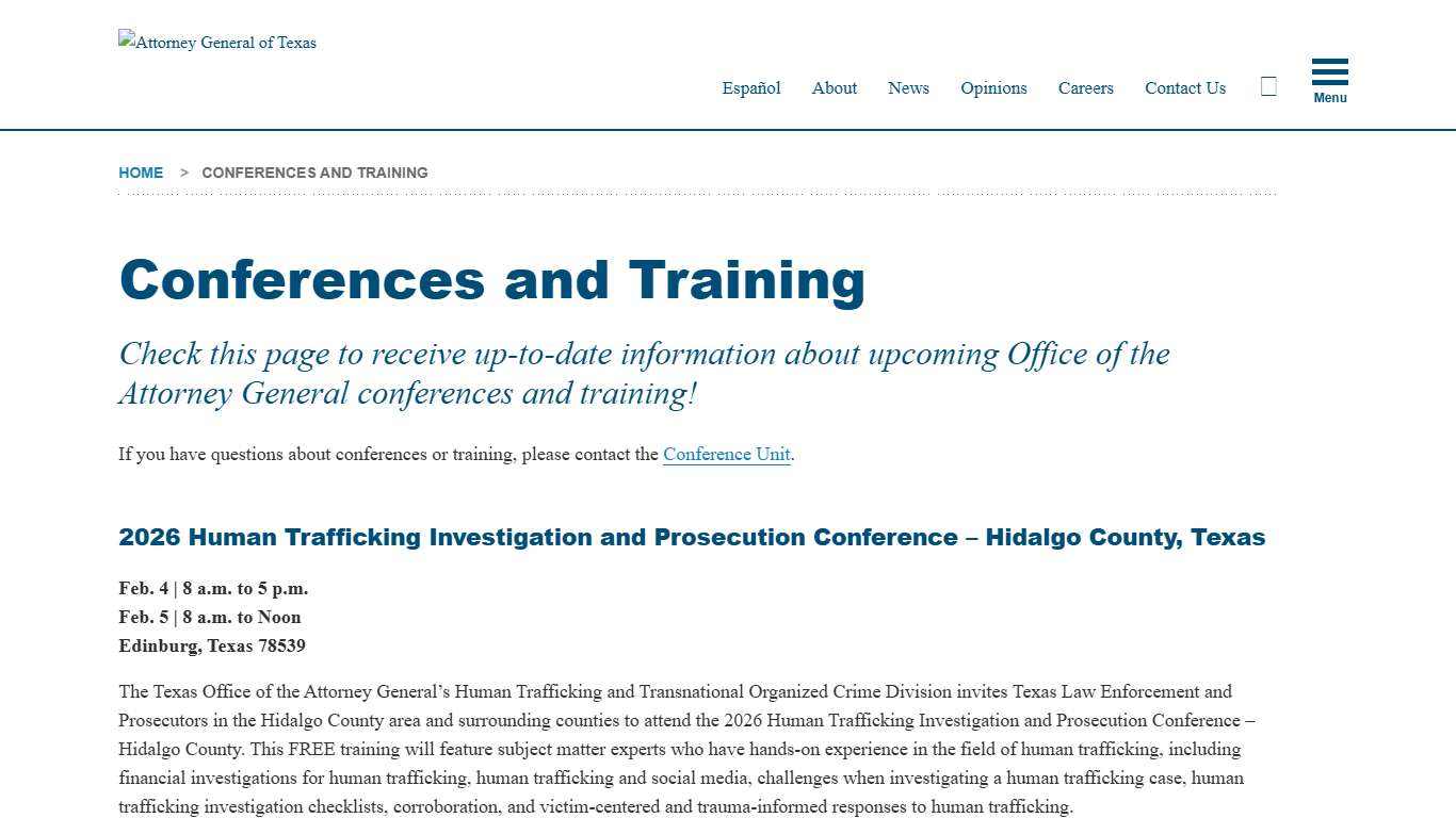 Conferences and Training Office of the Attorney General